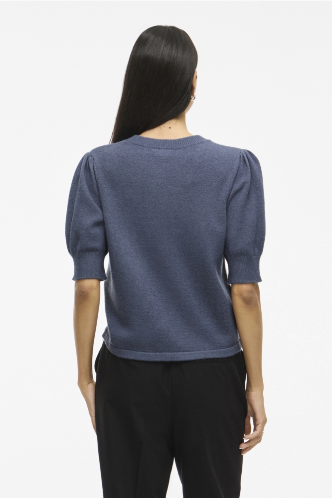 VIRIL 2/4 SLEEVE O-NECK KNIT TOP - 14105306 VINTAGE INDIGO/DARK MELANGE